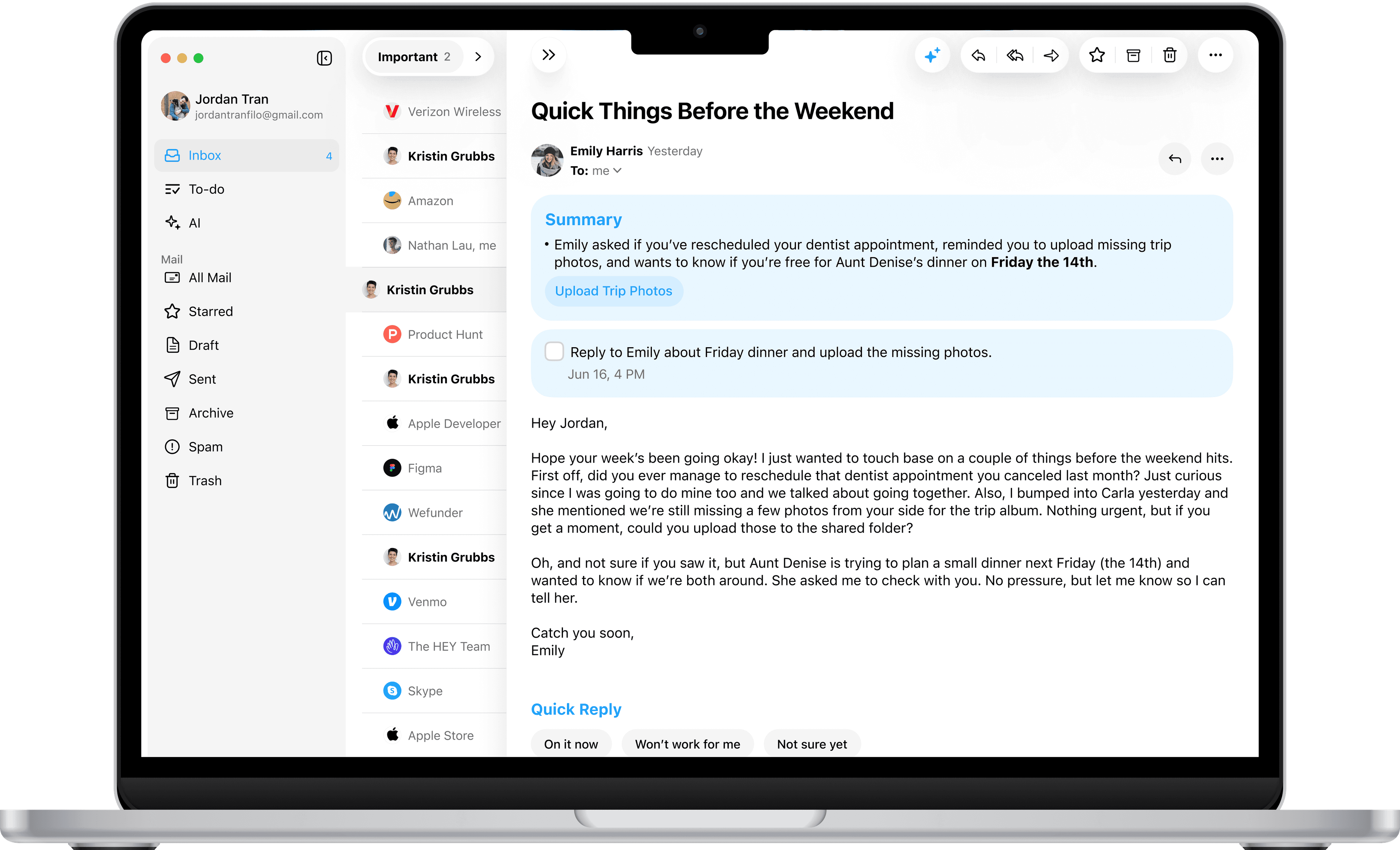 MacBook mockup showing Filo app