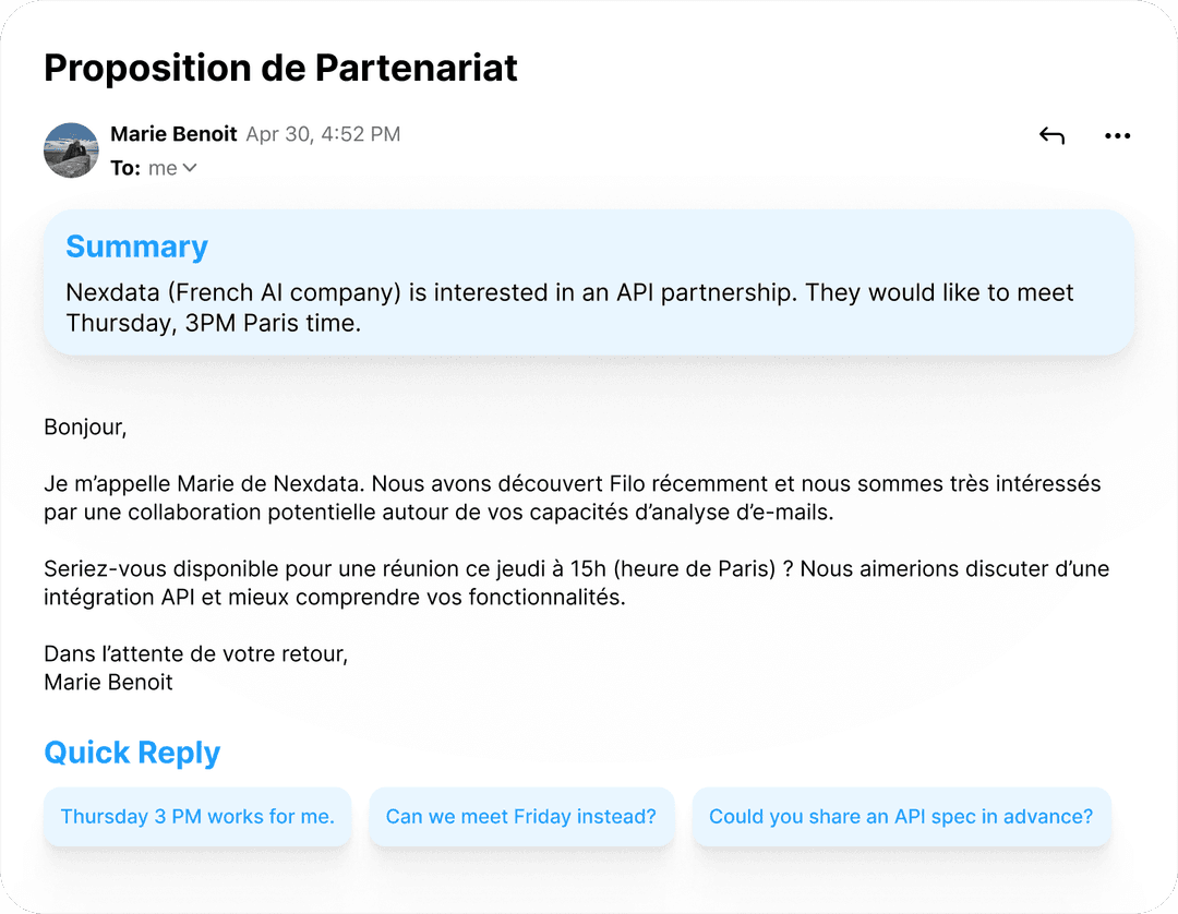 French AI reply feature