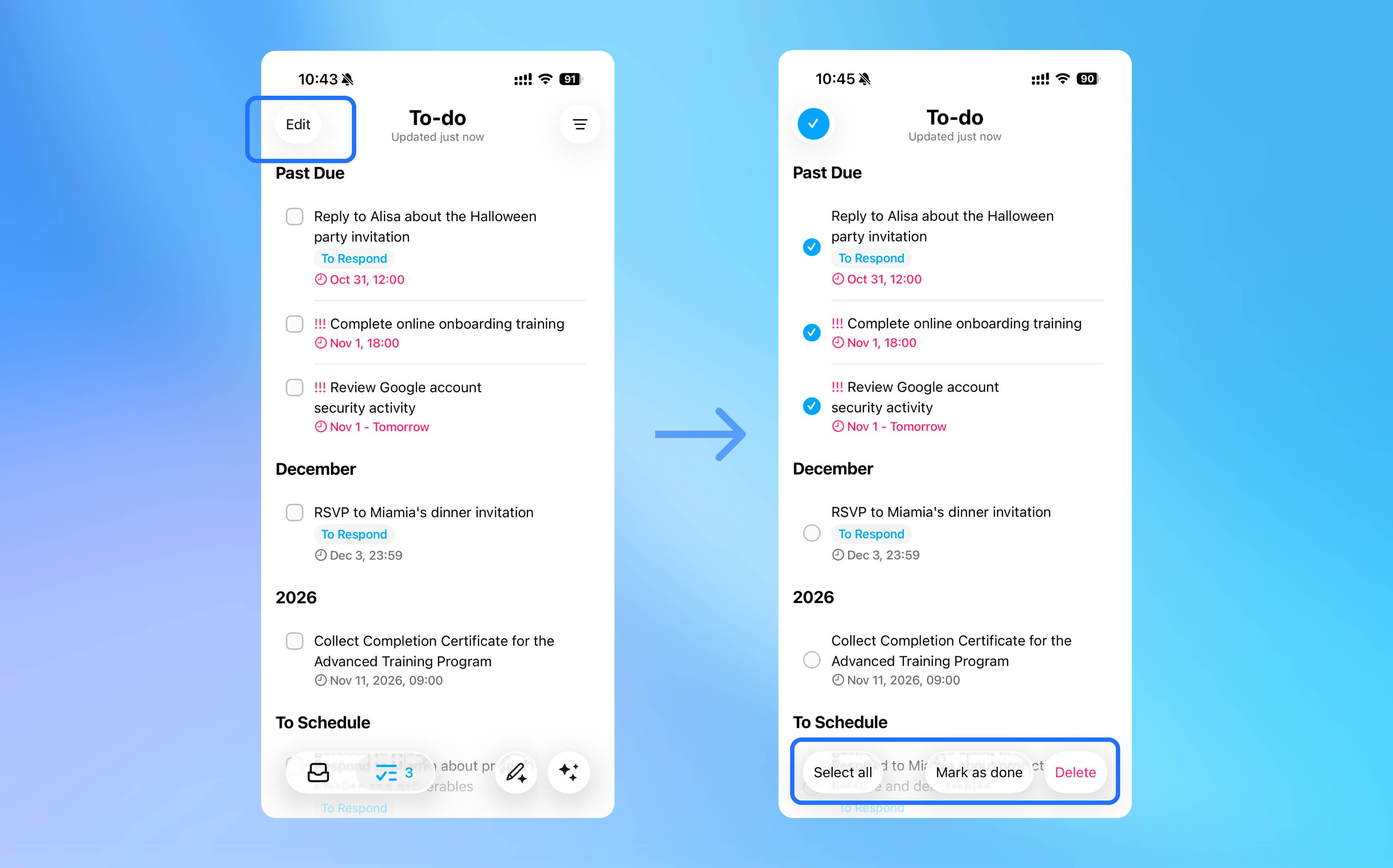 To-Do list bulk edit